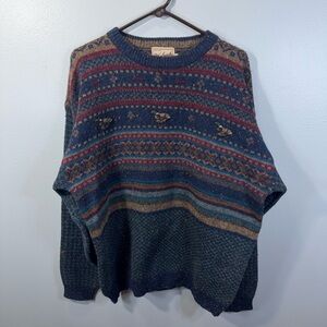 Vtg Woolrich Duck Pattern Knit Sweater Large Blue Fair Isle Grandpa Gorpcore 90s